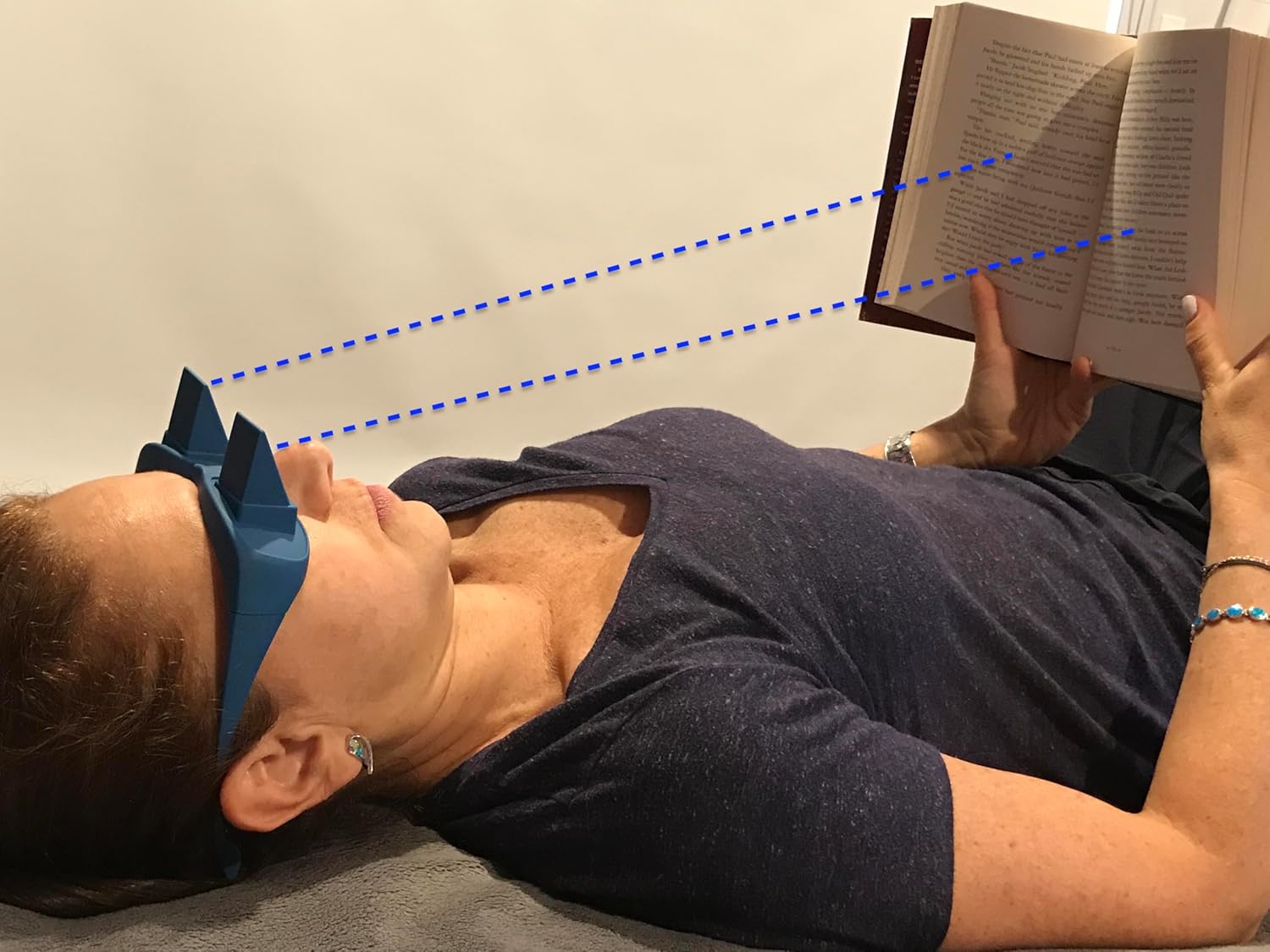 Pain Free Posture Therapy Prism Glasses (Blue)-Safe & Easy Light Weight Lie Down Reading & Watching TV Eyeglasses- Horizontal Neck Strain & Pain Reducer- Used for Posture Exercises Like The Tower