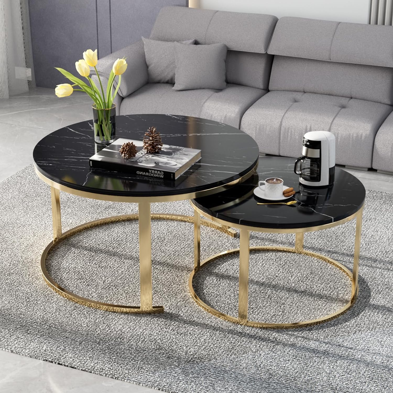 TrendAtoZ Round Metal Frame Coffee Table Sofa Center Table Nesting Table Snackes Tea Table End Table for Lining Room Bedroom Hallway (Gold Black) (B0D57JBN5G) Amazon Price History, Amazon Price Tracker