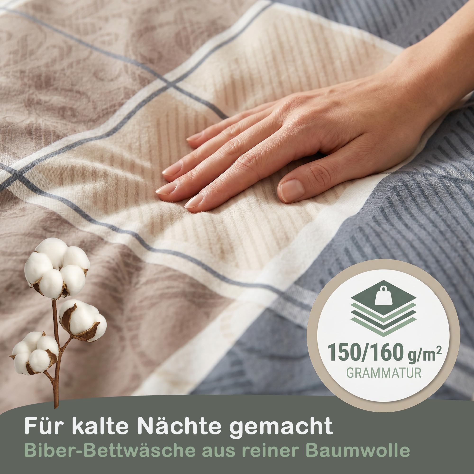 LINKHOFF Biancheria da letto in flanella, 155 x 220 cm, 2 pezzi, motivo Paisley, in flanella, colore beige, 100% cotone, federa 80 x 80 cm + copripiumino 155 x 220 cm