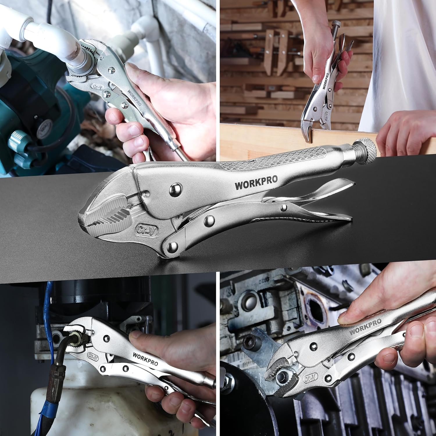 WORKPRO 10-inch Curved Jaw Locking Pliers, Chromium-Vanadium Steel Vice Grips With Wire Cutter, Adjustable Vise Grips for Clamping Twisting Welding