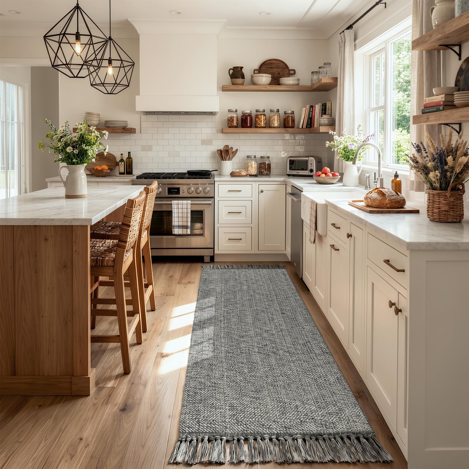 Collive Boho Washable Kitchen Runner Rug, Farmhouse Hallway Rugs