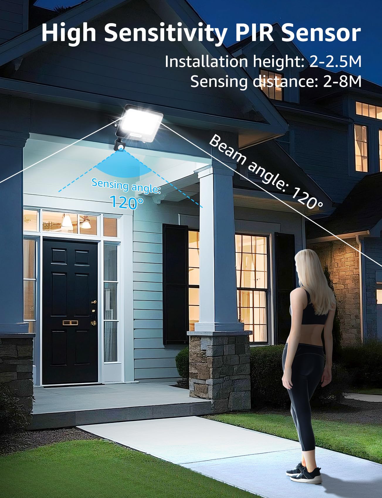 Aigostar- 50W Foco LED con Sensor Movimiento, Super Brillo Focos Exterior, 4600LM, Blanco Frío 6500K, IP65 Impermeable, Proyector LED Exterior, Perfectas para Jardín, Garaje, Patio, Paquete de 8