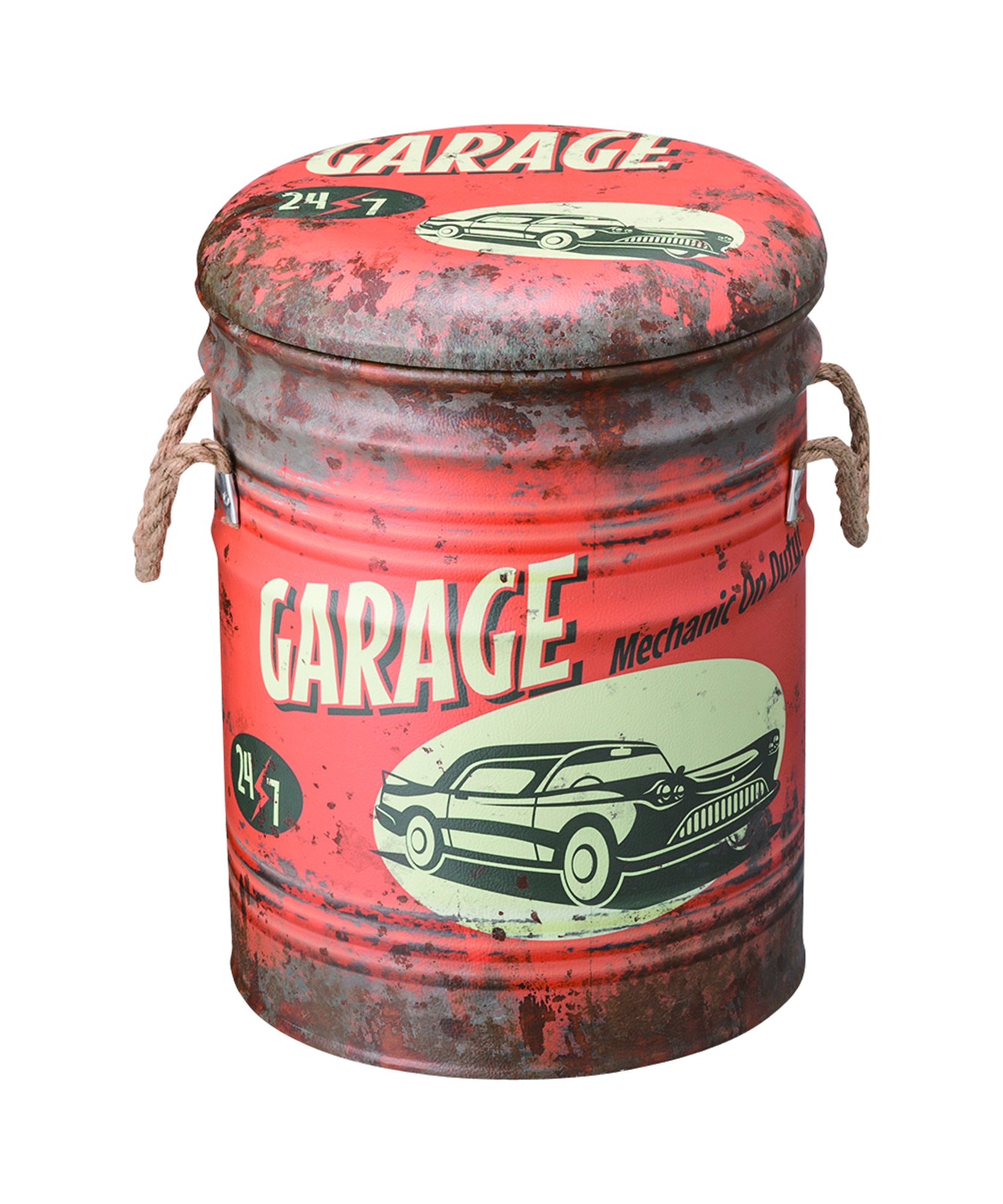 AZUMAYA JAM-231A Storage Box Can Stool Ottoman Orange 15" High Synthetic Soft Leather Seat Top