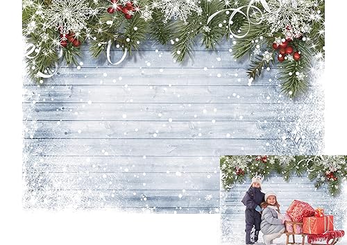 LTLYH Winter Christmas Backdrop 7x5ft Snowflake and Pine Branch Wooden