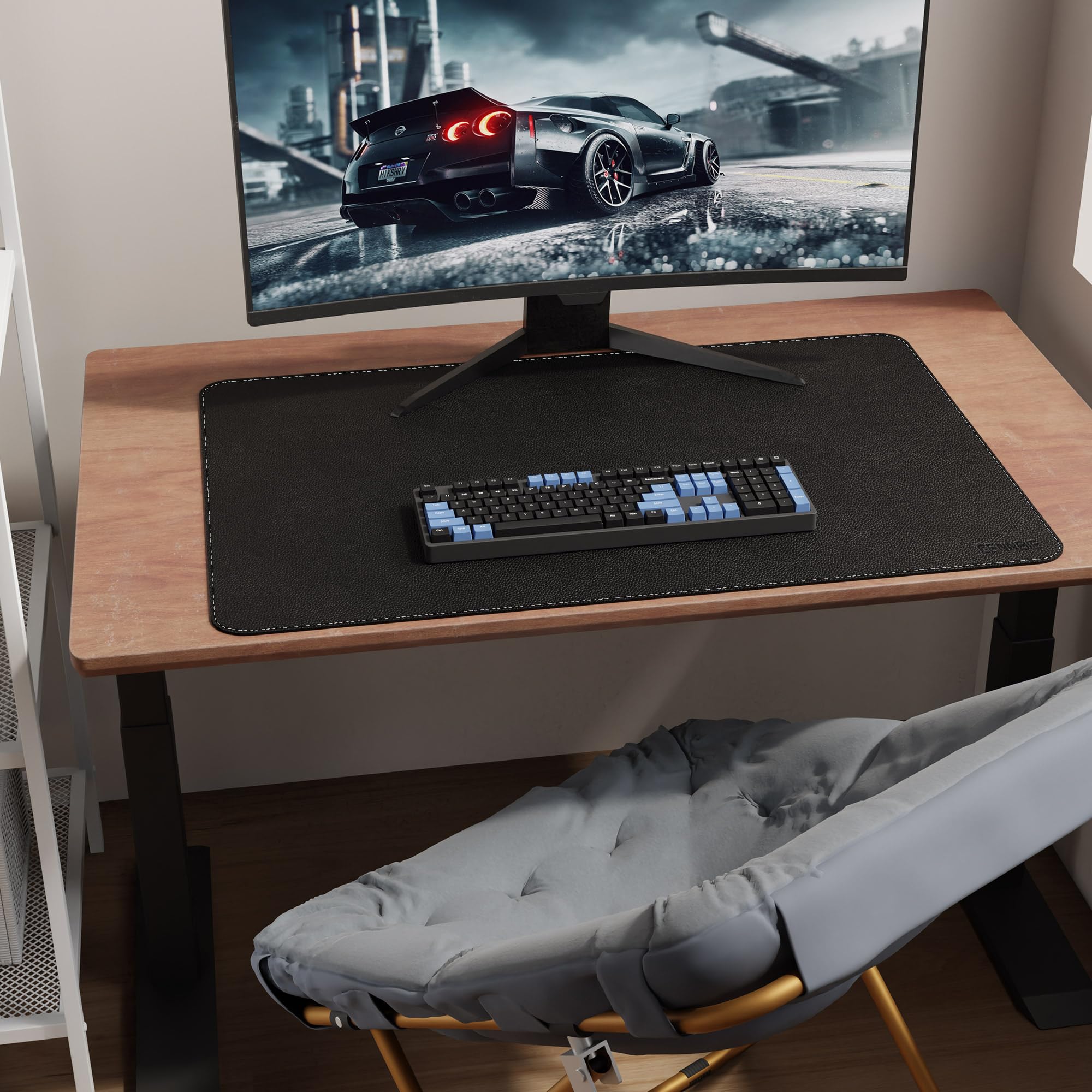 CENNBIE Alfombrilla de Escritorio de Piel 90x60cm XXL, Protector de Mesa Impermeable y Antideslizante, Alfombrilla de Ratón Grande para Oficina y Hogar (Negro)