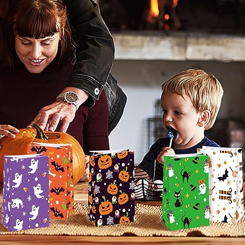 Miniatura 4 de VGOODALL 54 bolsas de regalo de Halloween a granel, bolsas de papel de Halloween, bolsas de dulces, bolsas de regalo, bolsas de aperitivos para