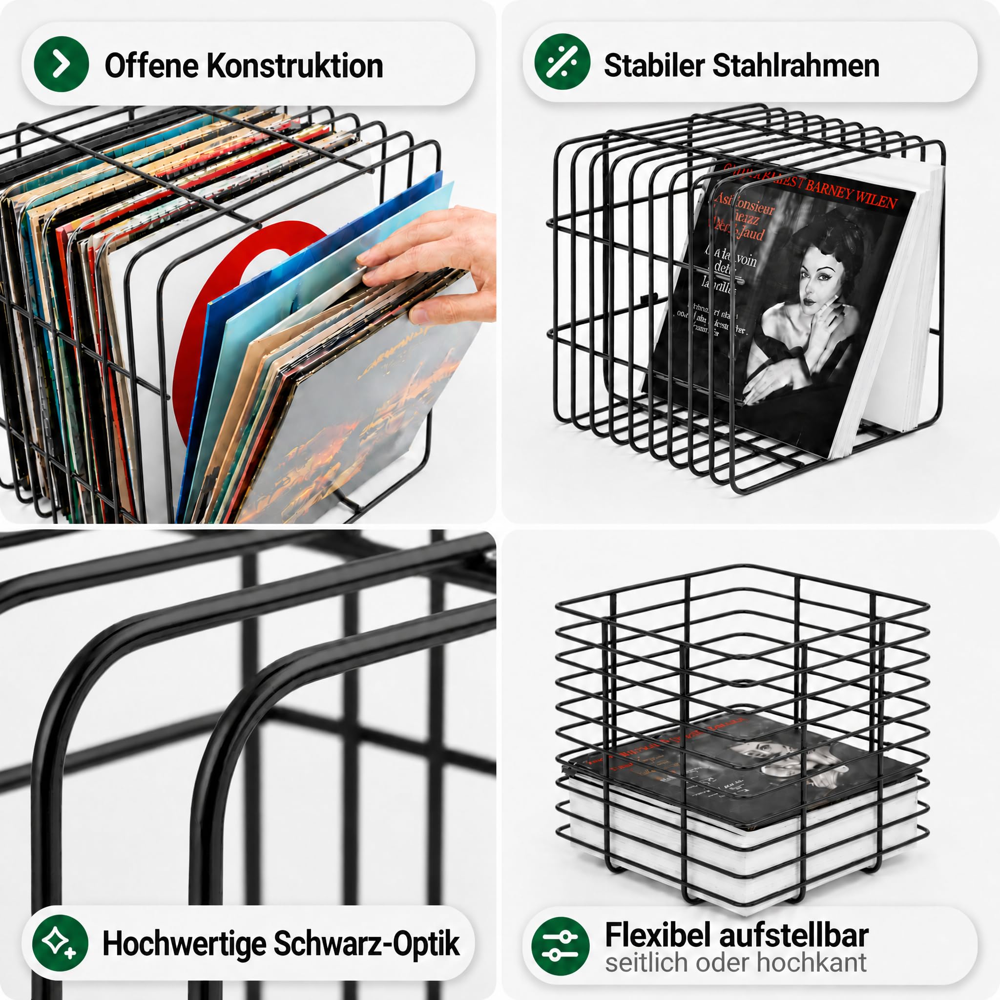 Zomo VS-Rack Cube Vinyl Regal – 348 x 348 x 315 mm - Schwarz - Pulverbeschichteter Stahl - Metall Schallplattenständer für 100–120 LPs – Modular erweiterbar