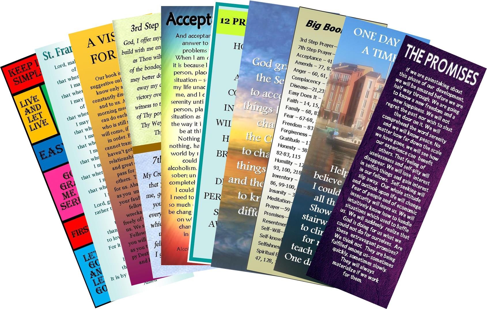 Alcoholics Anonymous/ 12 Step Bookmark Assortment (10) -Sobriety Sober Gifts