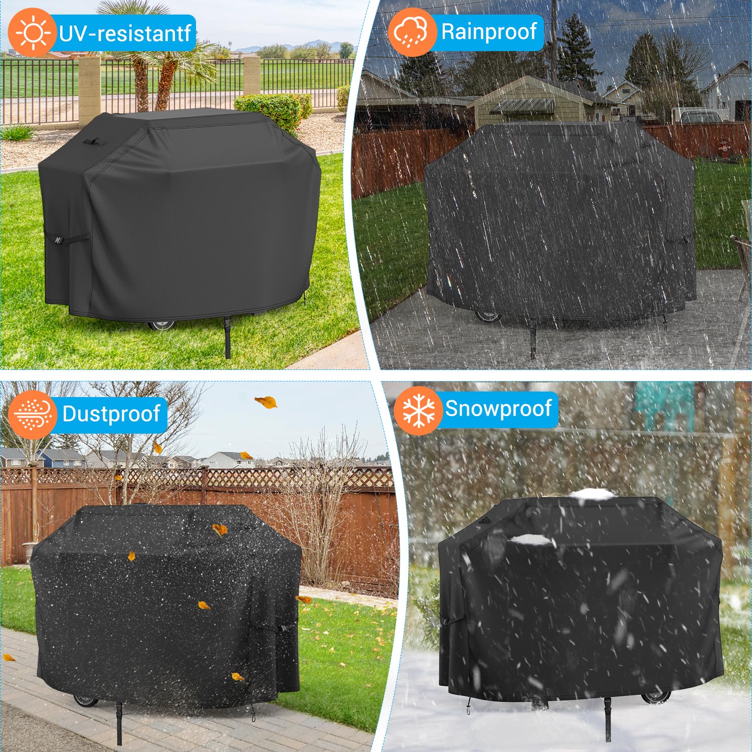 Pokrowiec na grilla odporny na warunki atmosferyczne (147 x 61 x 122 cm) 600D Oxford z regulowanymi klamrami, wiatroszczelny, osłona na grilla, ochrona przed promieniowaniem UV