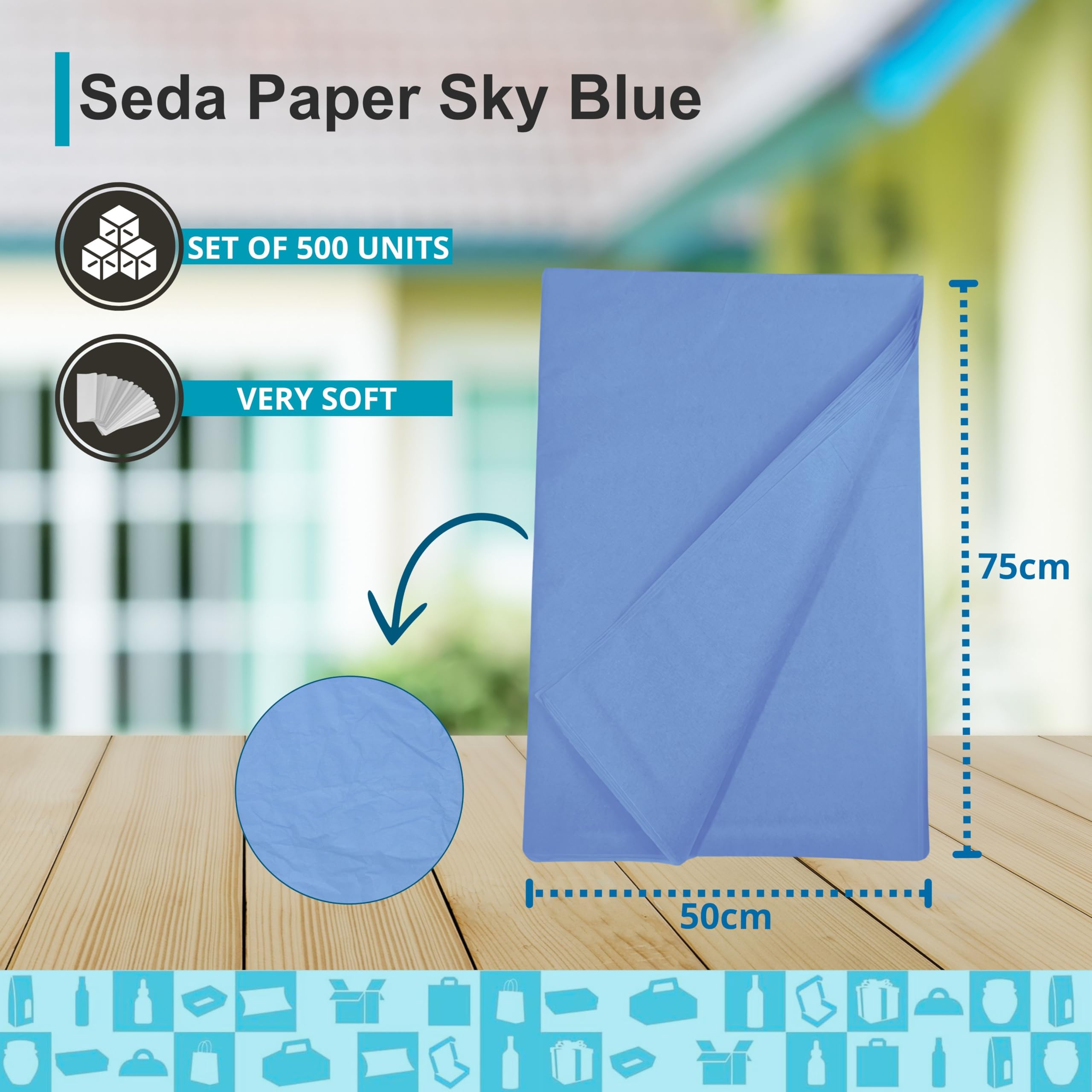 Carta seta Sky Blue (confezione da 500) 50 x 75 cm