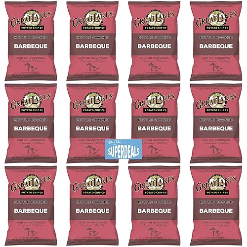 Great Lakes - Patatas fritas cocidas a la barbacoa Kettle de Great Lakes, 12 bolsas, 1.375 onzas cada una, regalo de bonificación misterioso