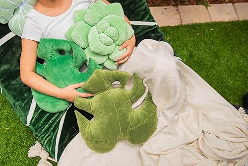 Miniatura 2 de Green Philosophy Co. Almohadas de felpa Monstera Deliciosa con forma de hoja de tierra musgosa para sofá, sala de estar, decoración del hogar,