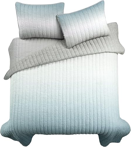 Miniatura 9 de Lush Decor Crinkle Ombre - Juego de edredón de 3 piezas, tamaño matrimonialqueen, azul y gris