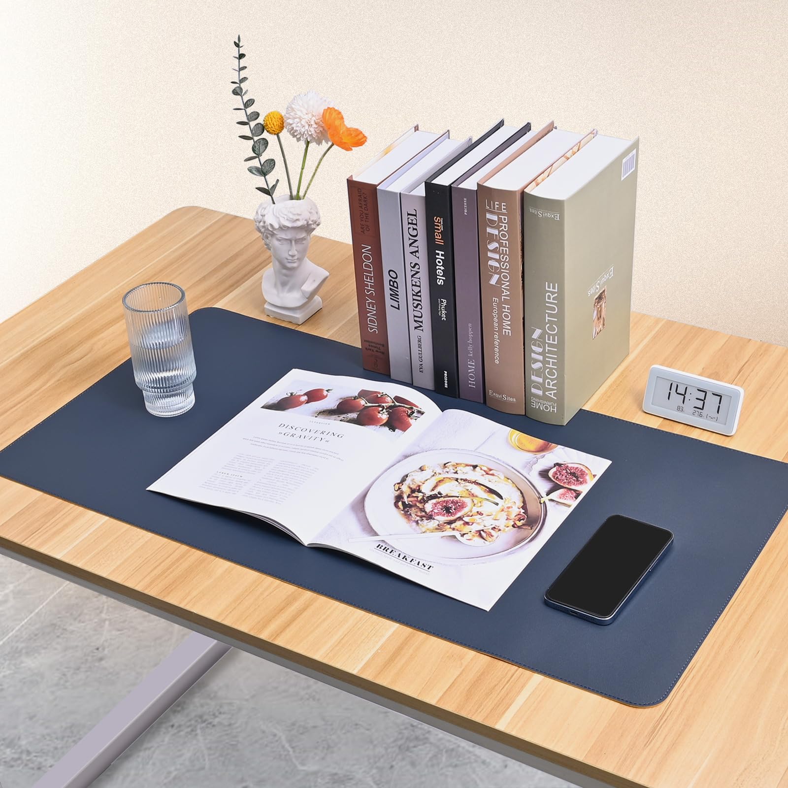 MumdoYAL Tapete de Escritorio, Alfombrilla de ratón, Desk Mat, tapete Impermeable de PU, 80 x 40 cm, Ideal para Oficina o hogar, de Doble Cara (Plata、Azul Cielo)