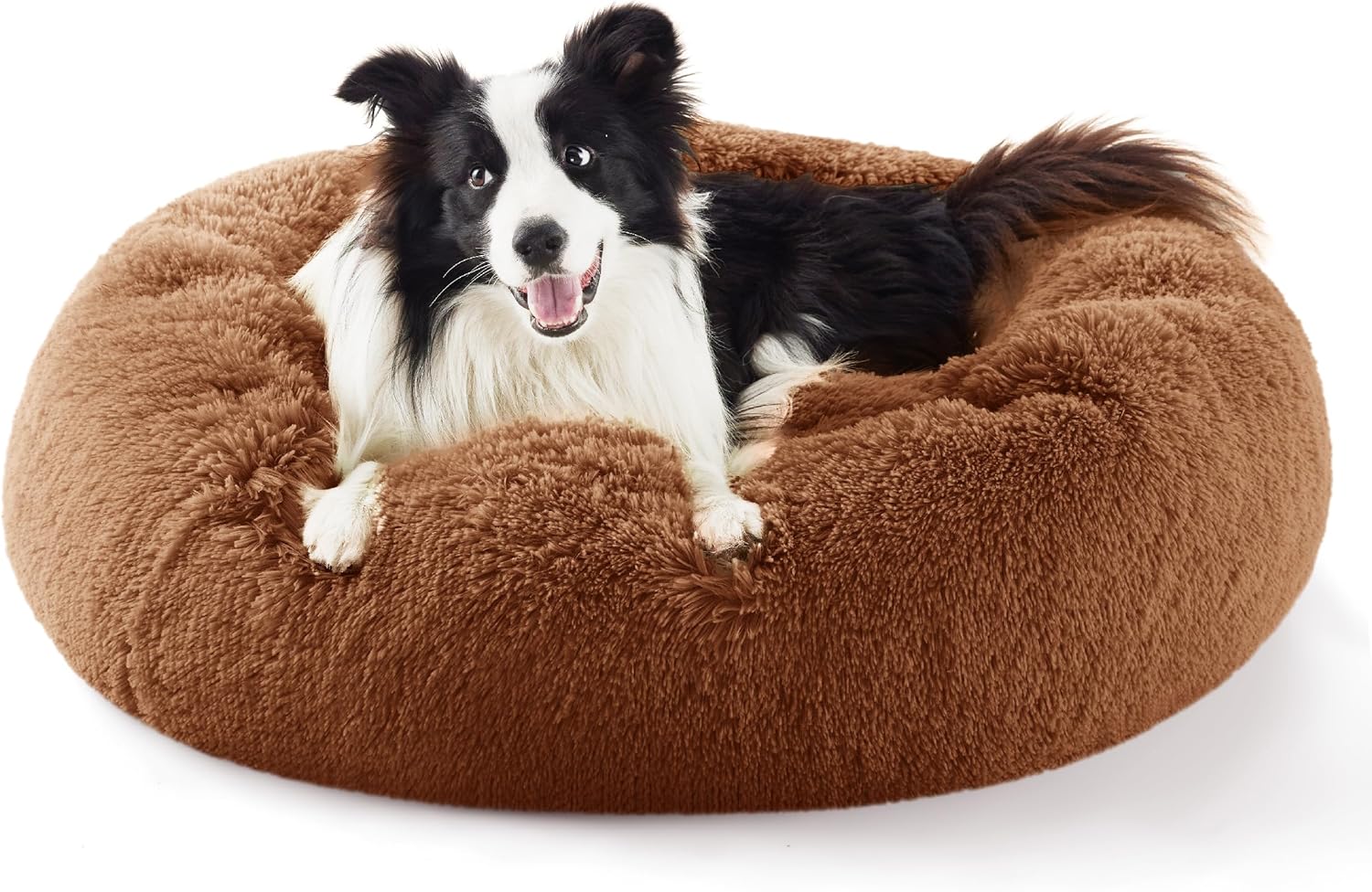Bedsure Calming Dog Bed for Large Dogs - Donut Washable Large Pet Bed, 36 inches Anti-Slip Round Fluffy Plush Faux Fur Dog Bed, Fits up to 80 lbs Pets, Copper 36"L x 36"W x 10"Th Copper