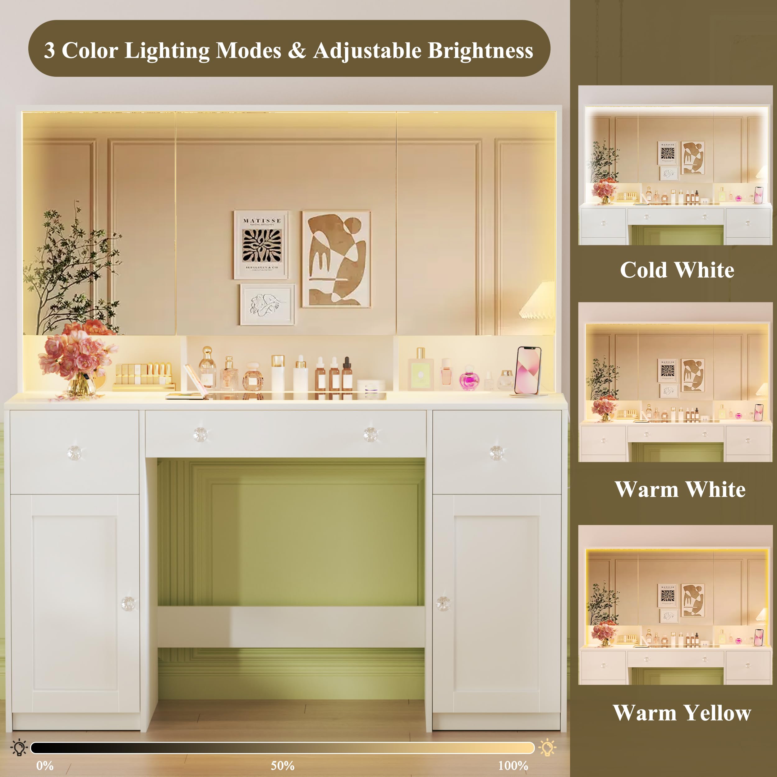 HUAHUU Makeup Vanity Desk With Lights - Large Mirror, 6 Drawers, Charging Station - View #7