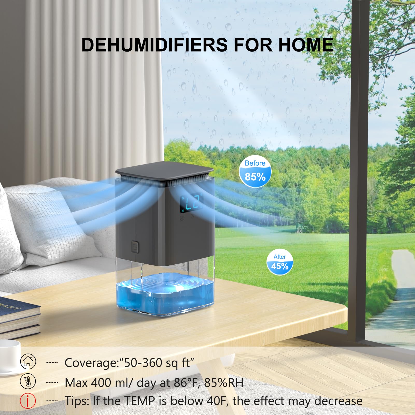Dehumidifier, HSECPTOW 42 OZ Dehumidifier for Home, Quiet Small Dehumidifiers for Bedroom(360 sq.ft) Bathroom Closet with Auto Shut Off, 7 Colors Light