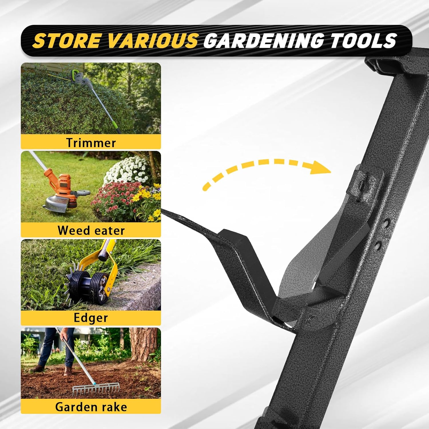 4 Place Trimmer Weed Eater Rack for Enclosed and Open Trailer Walls Landscape Truck Weedeater Rack Carrier Holder with 4 Lock-Black
