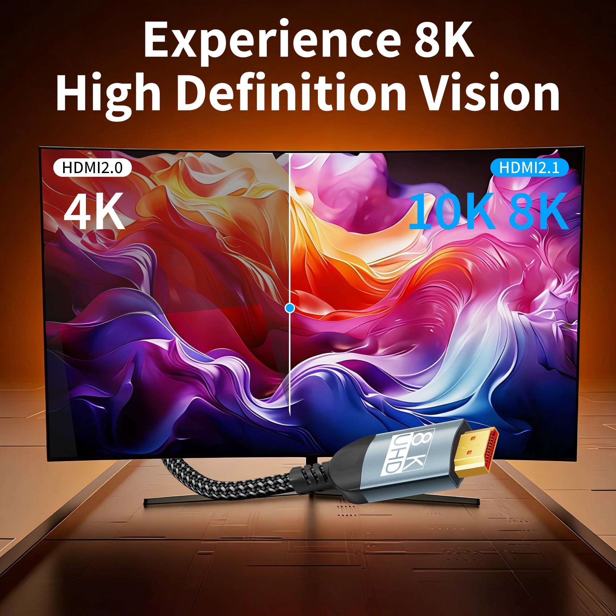 Câble HDMI 2,5m 10K 8K,câble HDMI ultra haute vitesse 10K 8K@60 Hz 4K@240 Hz,compatible HDMI 2.1,HDR10+,eARC,3D,HDCP 2.2 et 2.3,VRR,DTS:X,compatible avec PS5/4,Xbox,TV HD,PC,moniteur,projecteur