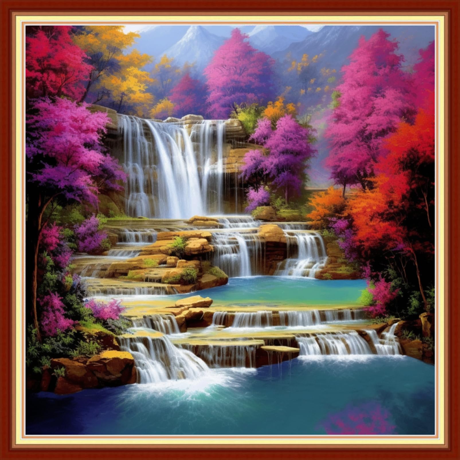 Foxdiviy Stamped Cross Stitch Kits Full Range of Embroidery Needlework Starter Kits for Beginners Adults 11CT Embroidery Patterns Art Crafts DIY Needlepoint Kits-Waterfall Scenery 18x18 inch