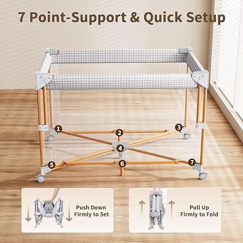 Miniatura 6 de Cuna 4 en 1, paquete de configuración y juego de un solo empuje, cuna con 3 alturas ajustables, cambiador de pañales, viene con cómodo colchón,