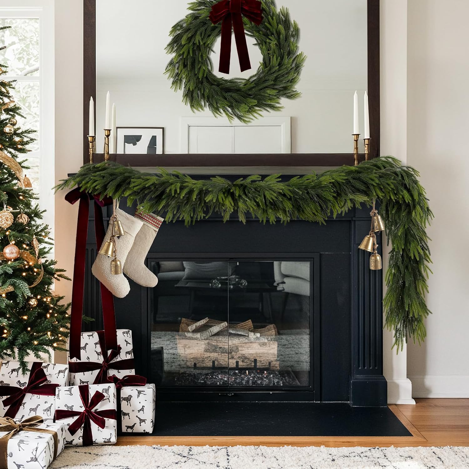 N&T NIETING 6FT Christmas Norfolk Pine Garland Real Touch Pine Artificial Faux Greenery Garlands Winter Christmas Garland for Table Mantle Fireplace Holiday Indoor Outdoor Xmas Decorations (1 Pcs)