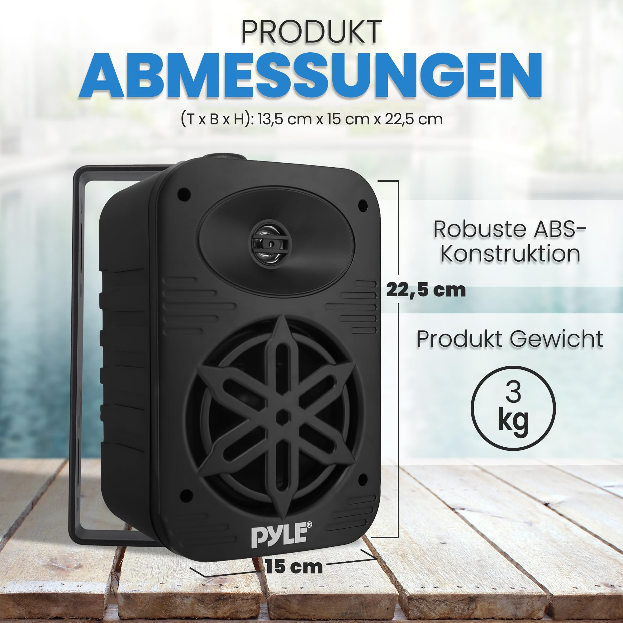 Pyle Lautsprecher Set Outdoor Indoor – 500W 4” 2-Wege Boxen wasserdicht Full Range Stereo Sound, Wetterfest für Boot, Terrasse, Pool Wired Lautsprecherboxen Schwarz