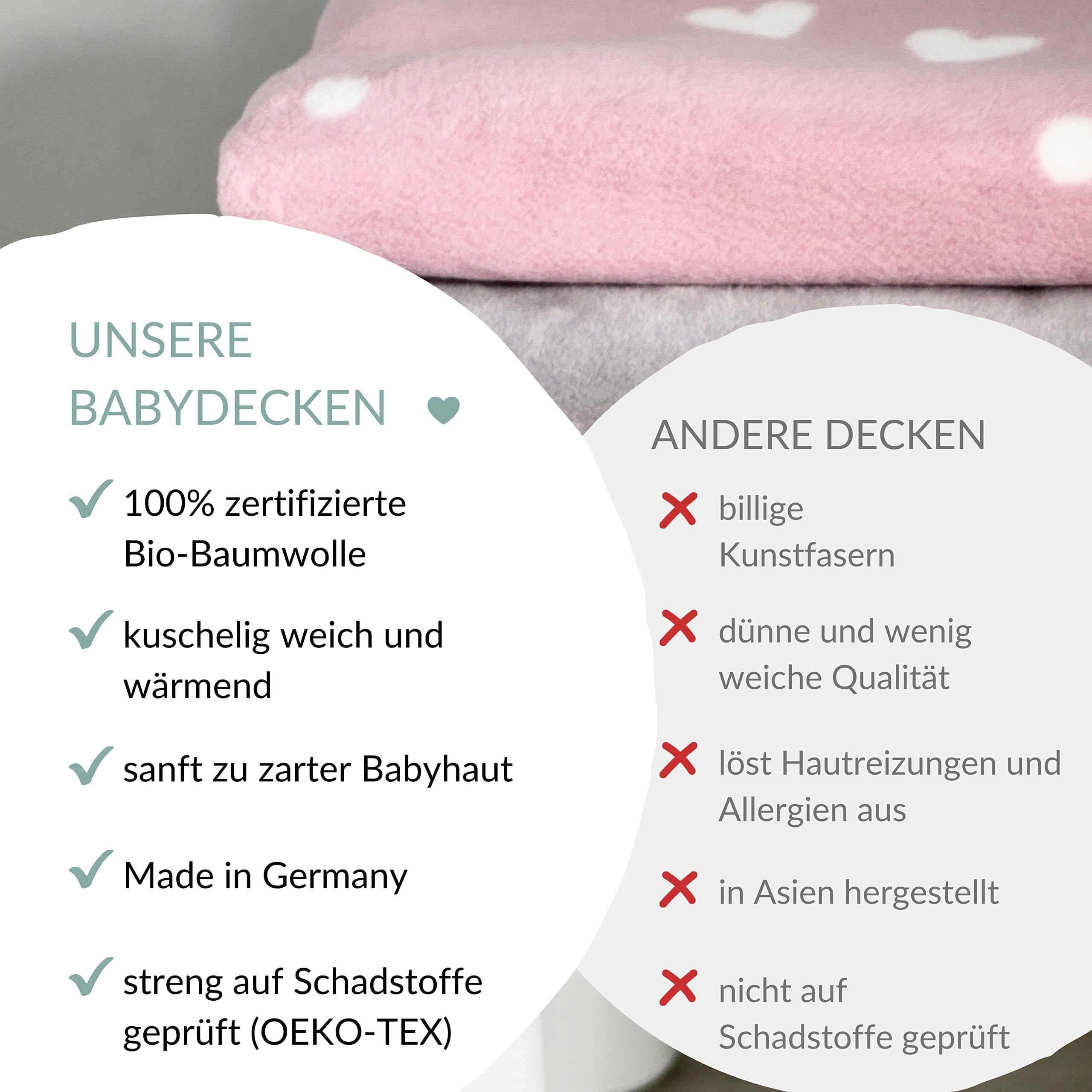 kids&me kuschelige Babydecke für Mädchen 70x100cm - OEKO-TEX - hautfreundliche Bio-Baumwolle - rosa Mädchendecke mit Herzen und Punkten MADE IN GERMANY 70x100 cm