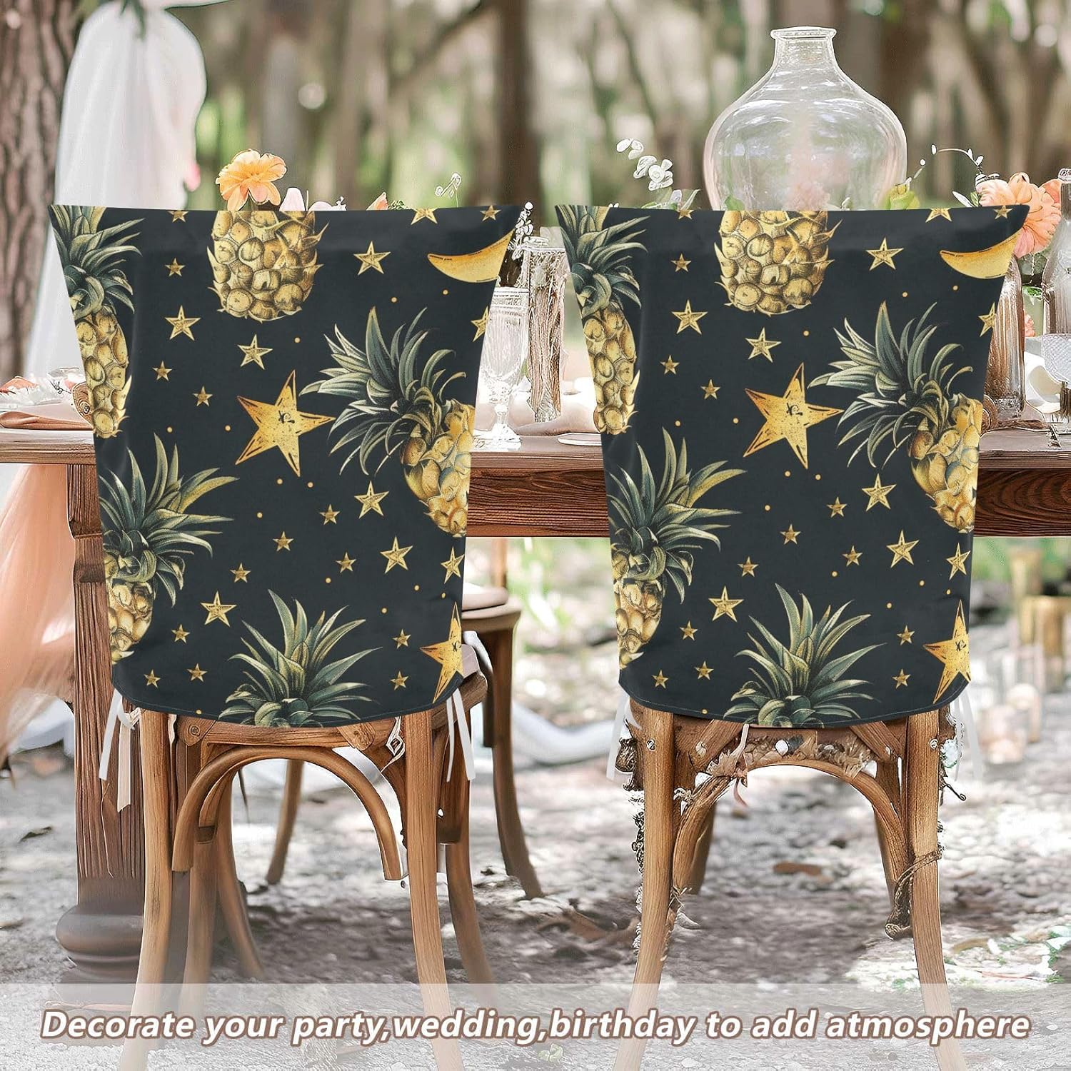ALAZA Pineapples Stars Moon Chair Back Cover Set of 6, Washable Reusable Removable Chair Slipcovers Decorative Chair Cover for Home Kitchen Wedding Party