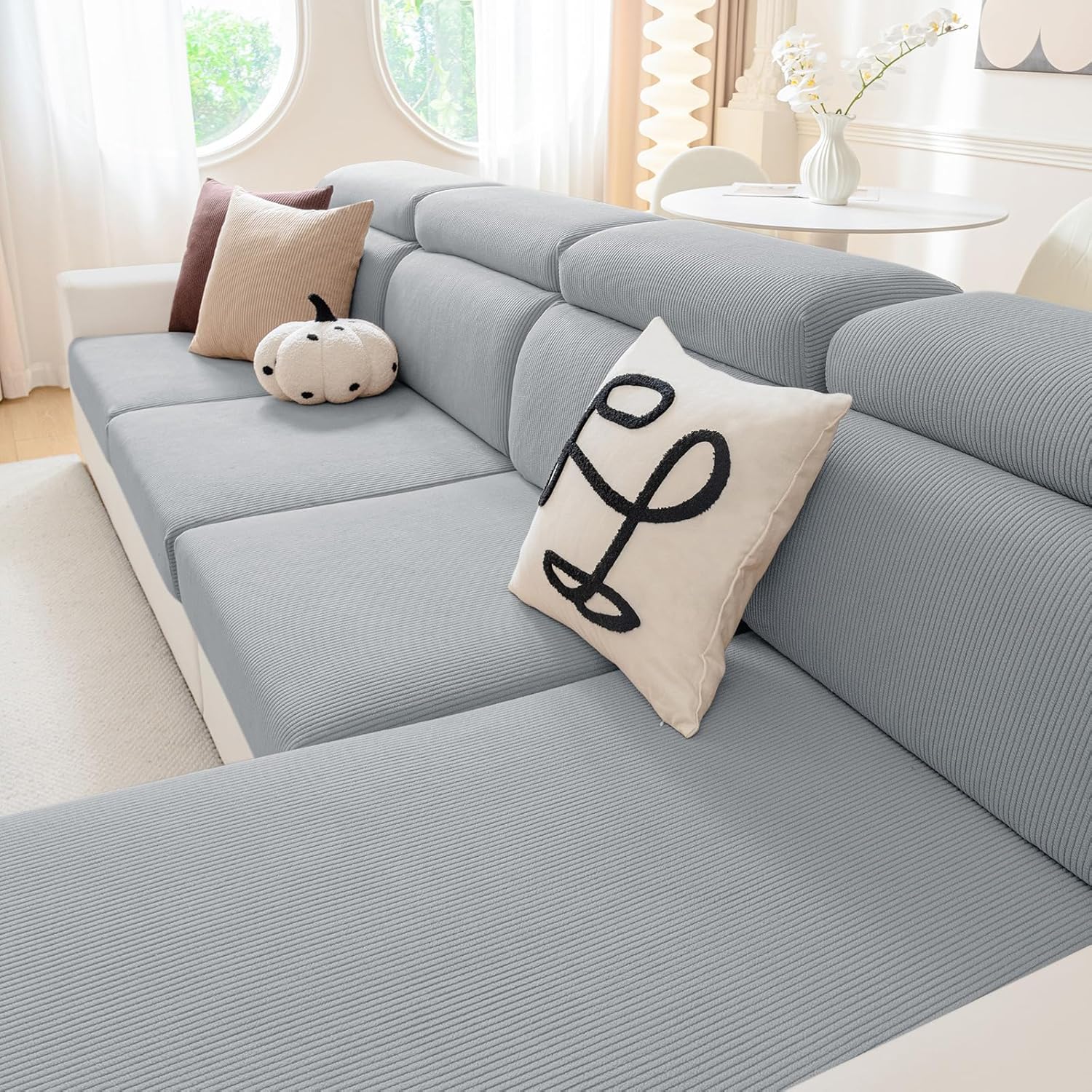 hyha Waterproof Couch Cushion Covers, Against Spills, Couch Cover for Dogs Washable, Thick Elastic Jacquard Fabric, Waterproof Sofa Seat Slipovers for Pets (1 Piece for Large, Light Grey)