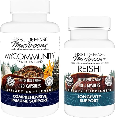 Host Defense MyCommunity Capsules, 120 unidades y cápsulas Reishi, 30 unidades Apoya la salud inmune con 17 especies de mezcla de hongos Apoya la