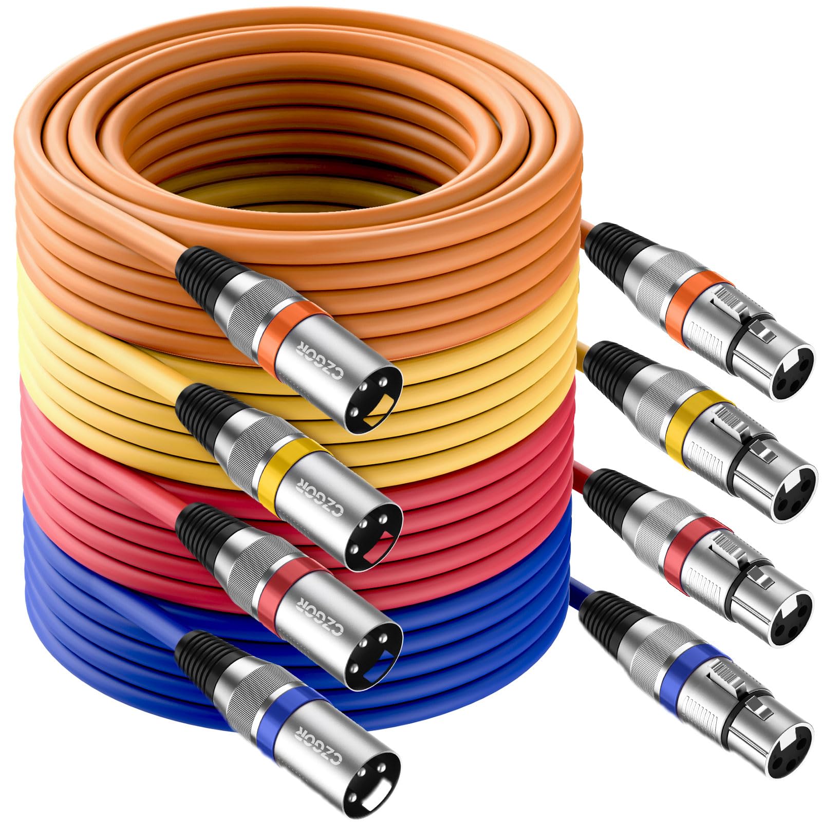 Cavi XLR da 7,6 m, confezione da 4 cavi per microfono XLR a 3 pin maschio a femmina, compatibili con microfoni, mixer microfono, altoparlanti e altro ancora, multicolore, 7,6 m