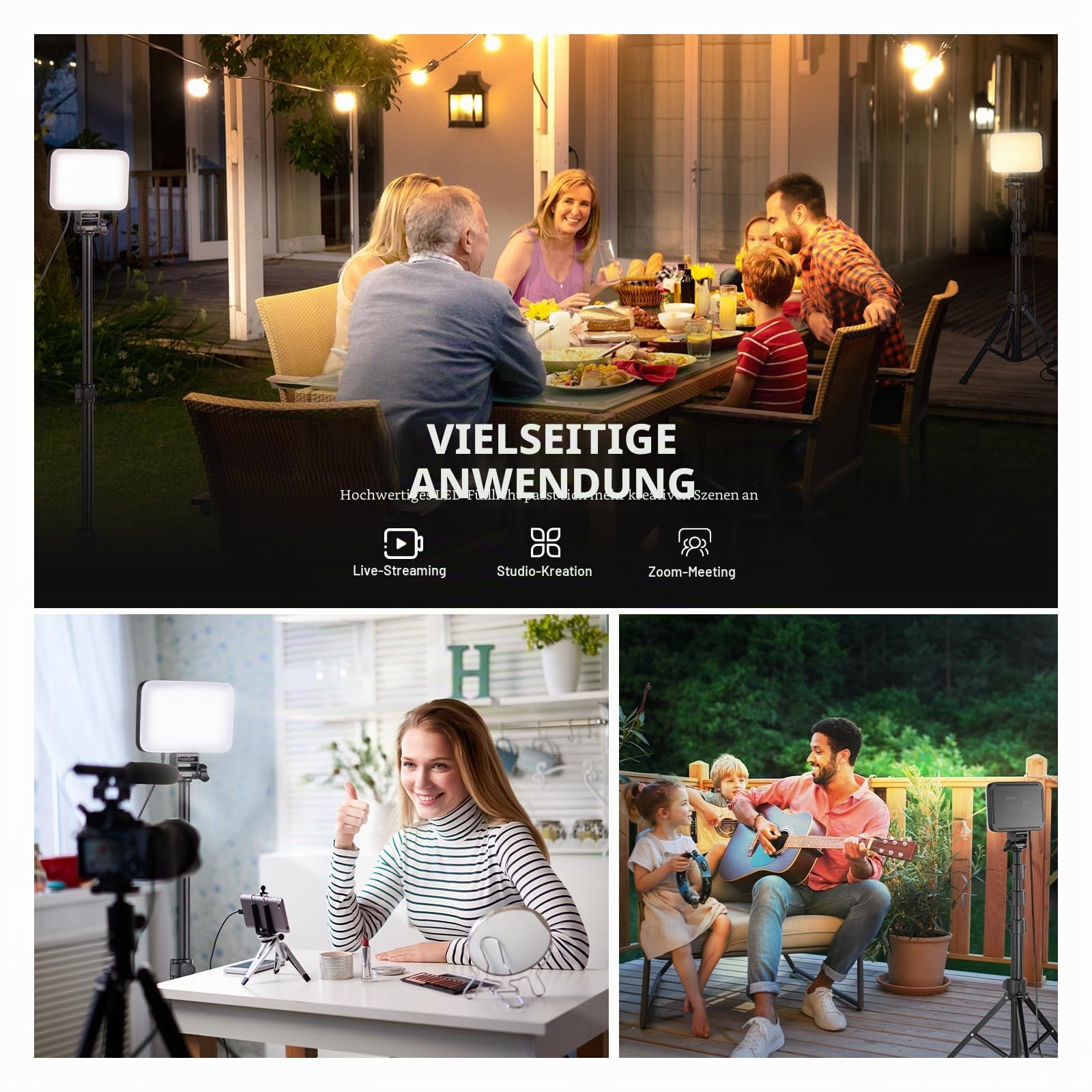 Neewer BASICS LED Videoleuchte Panel Beleuchtung Set zweifarbige dimmbare tragbare Studioleuchten mit Stativ und Filtern 3200K ~ 5600K CRI 95ux für Fotografie Videoaufzeichnung BP66 – Bild 2