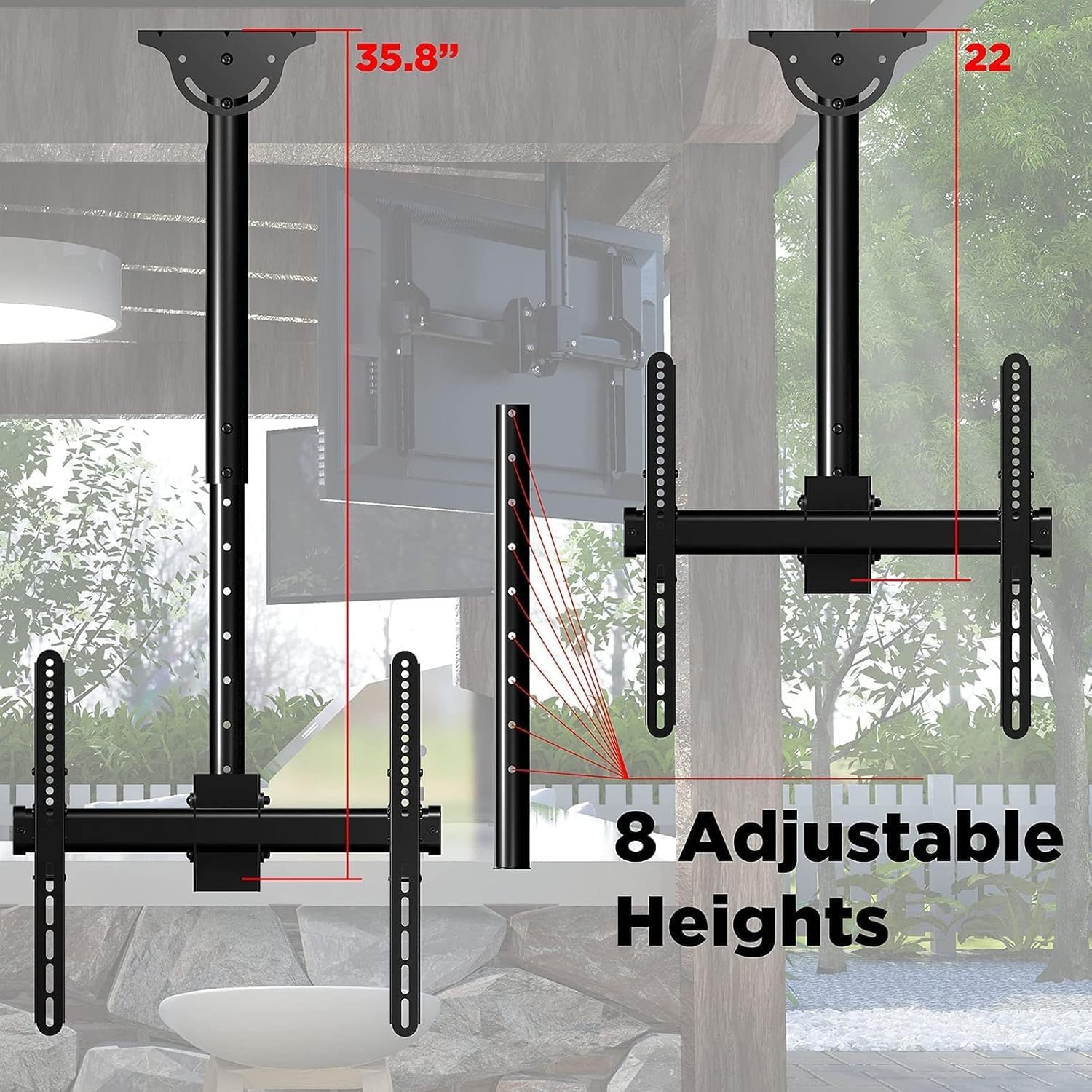 Height Adjustable TV Wall Bracket, TV Ceiling Bracket, 360 Degree Full Motion Swivel for Flat Panel LCD LED OLED Plasma TVs, Up to 70’ TV Mounts