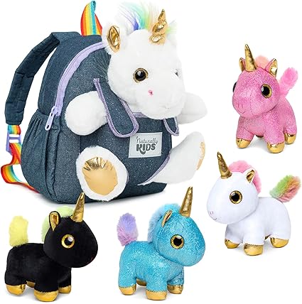 Amazon Com Naturally Kids Unicorn Plush Toys Set 4 W Backpack Unicorns Gifts For Girls Unicorn Backpack W Stuffed Animals Toys For 2 5 Year Old Girl Boy Gifts