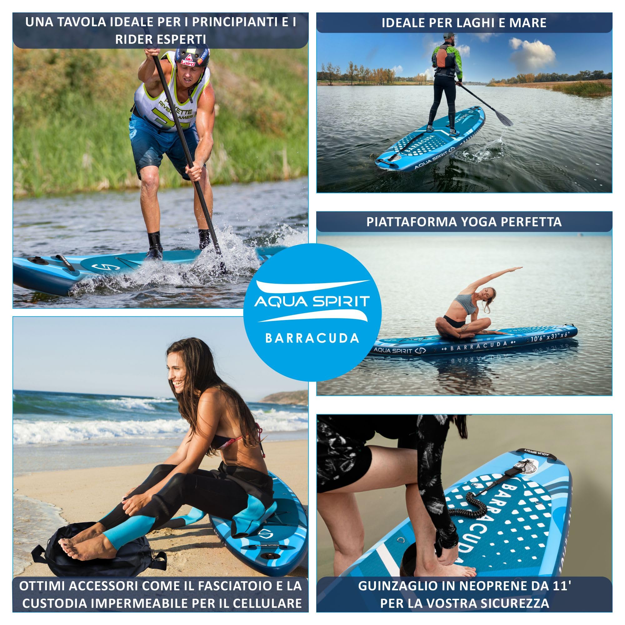Aqua Spirit Tavola gonfiabile SUP paddle 3 m 10 m 3,8 m 4,5 m 45 cm kit convertibile SUP kayak pagaia zaino pompa