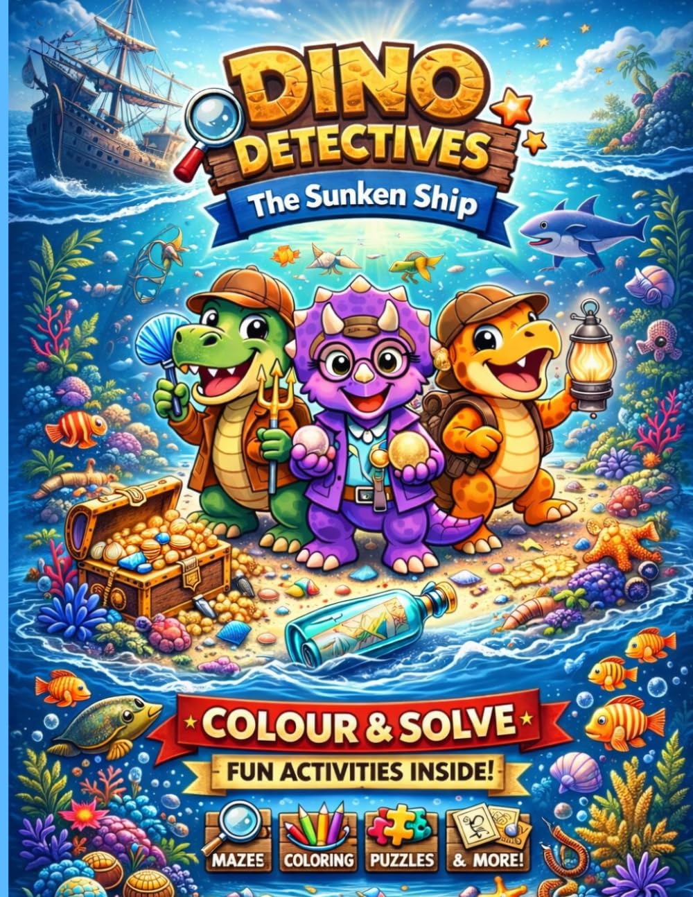 Dino Detectives: The Sunken Ship: A Fun Colour & Solve Dinosaur Activity Book for Kids Aged 4-8