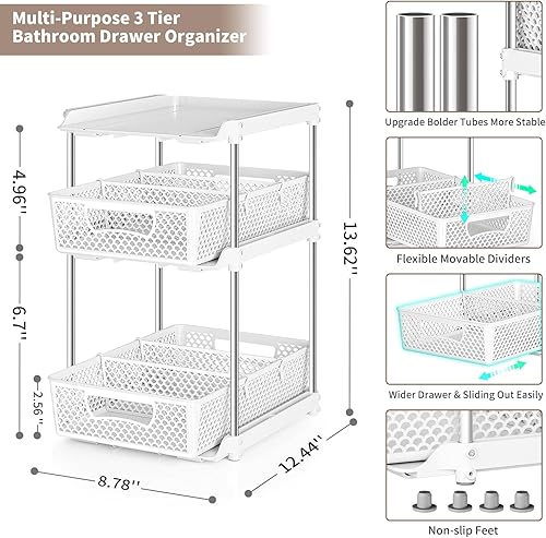 Miniatura 2 de DABIGE 2 organizadores y almacenamiento de baño de 3 niveles, organizador extraíble para debajo del fregadero con divisores, organizadores y