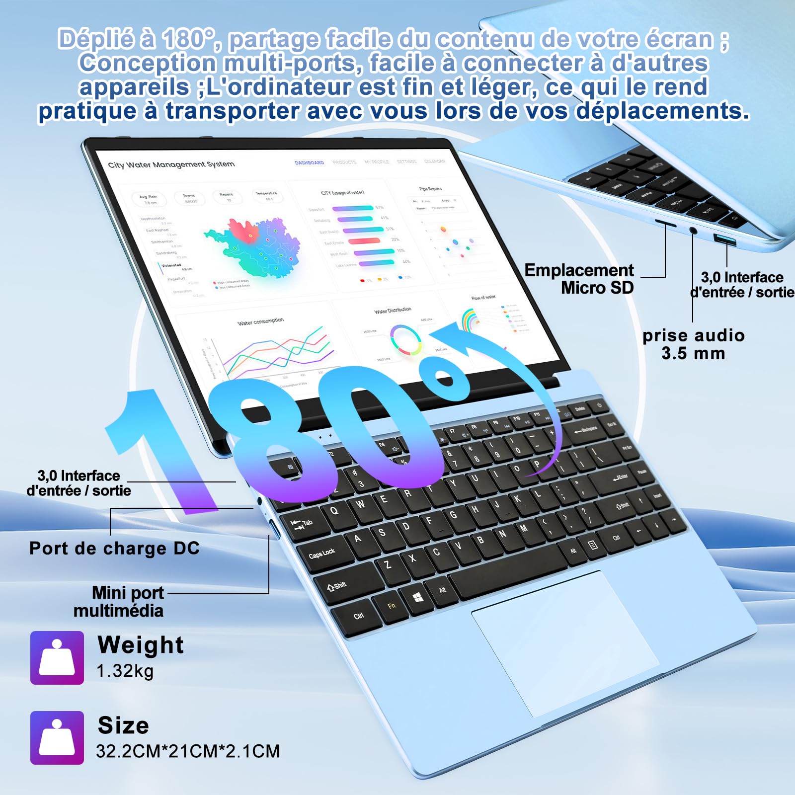 NOTODD Ordinateur Portable 14'' Win11 256Go SSD Soutien Extension 1TB
