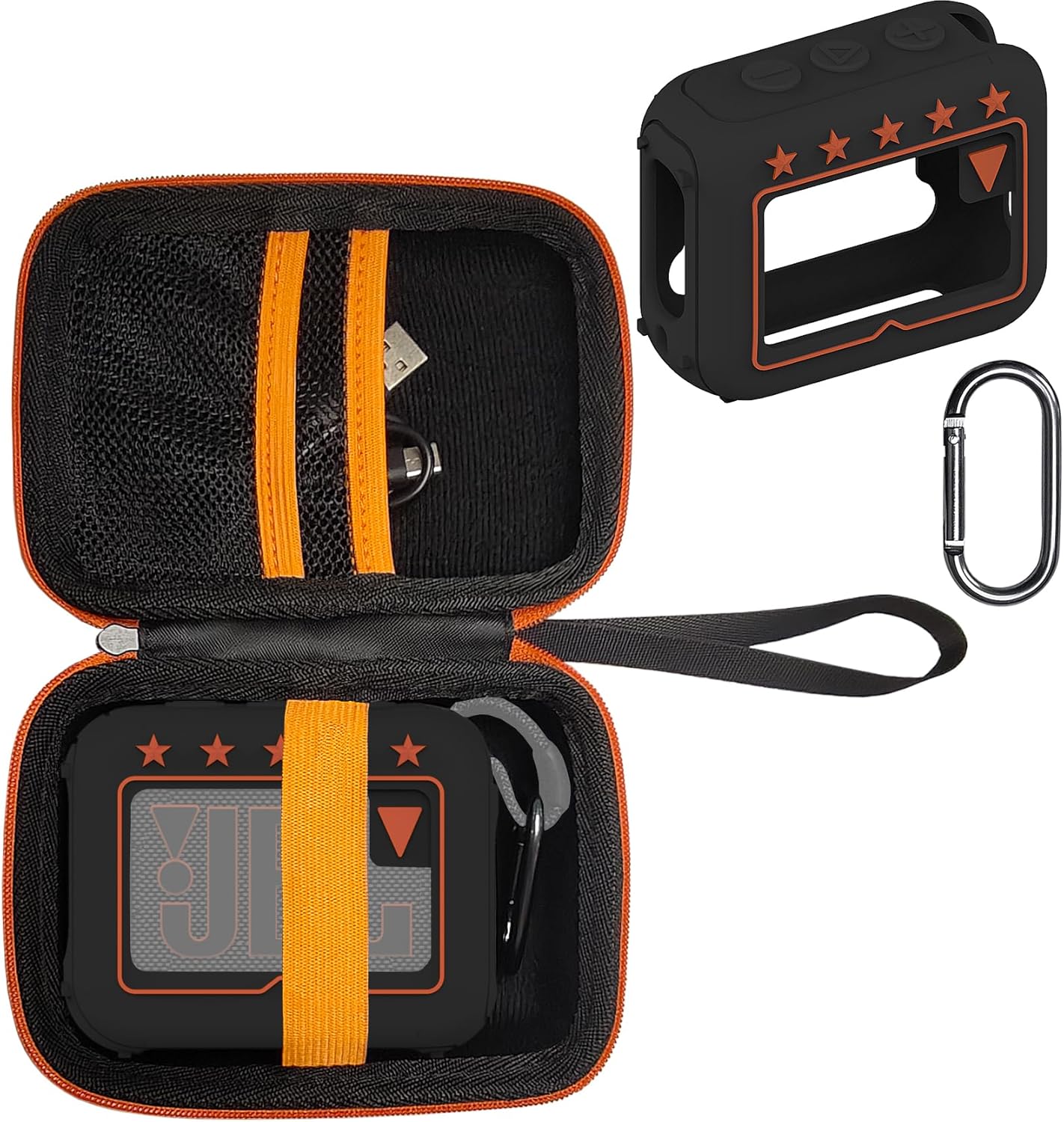 JCHPINE Silicone Cover and Hard Travel Case for JBL Go 4 Ultra Portable Bluetooth Speaker, Accessories for JBL Go 4 Pro Sound Bluetooth Speaker Stand Up Holder (Black Case) - Image 3