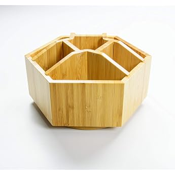 Bamboo Desk Organiser Rotating - Rotating Organiser Bamboo - Cosmetic Storage Box - Office Organiser Wood - Makeup Rotating Organiser - Multi-Purpose Desk Pen Holder