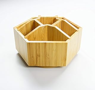 Bambus Schreibtisch Organizer Drehbar - Rotierende Organizer Bambus - Kosmetik Aufbewahrungsbox - Büro Veranstalter Holz - Make-up Dreh Organizer - Mehrzweck Schreibtisch Stiftehalter