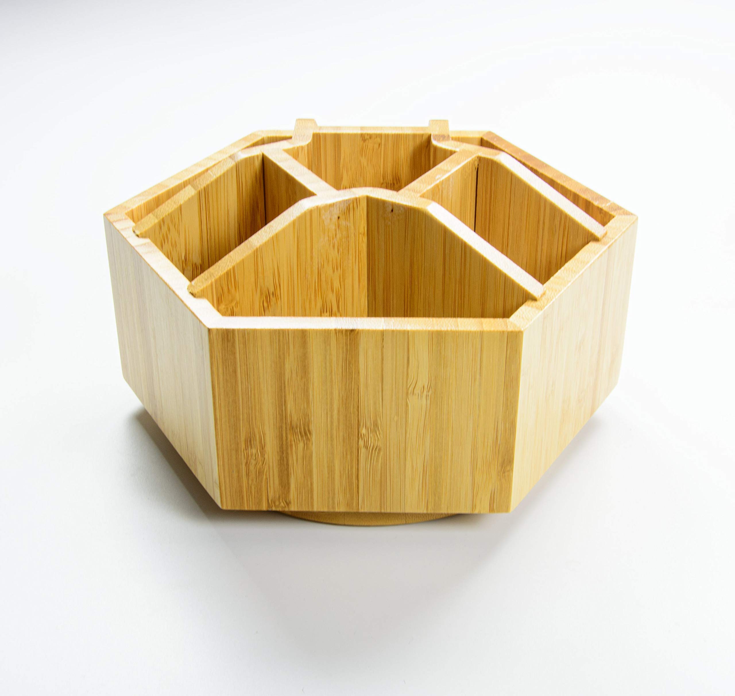Bamboo Desk Organiser Rotating - Rotating Organiser Bamboo - Cosmetic Storage Box - Office Organiser Wood - Makeup Rotating Organiser - Multi-Purpose Desk Pen Holder