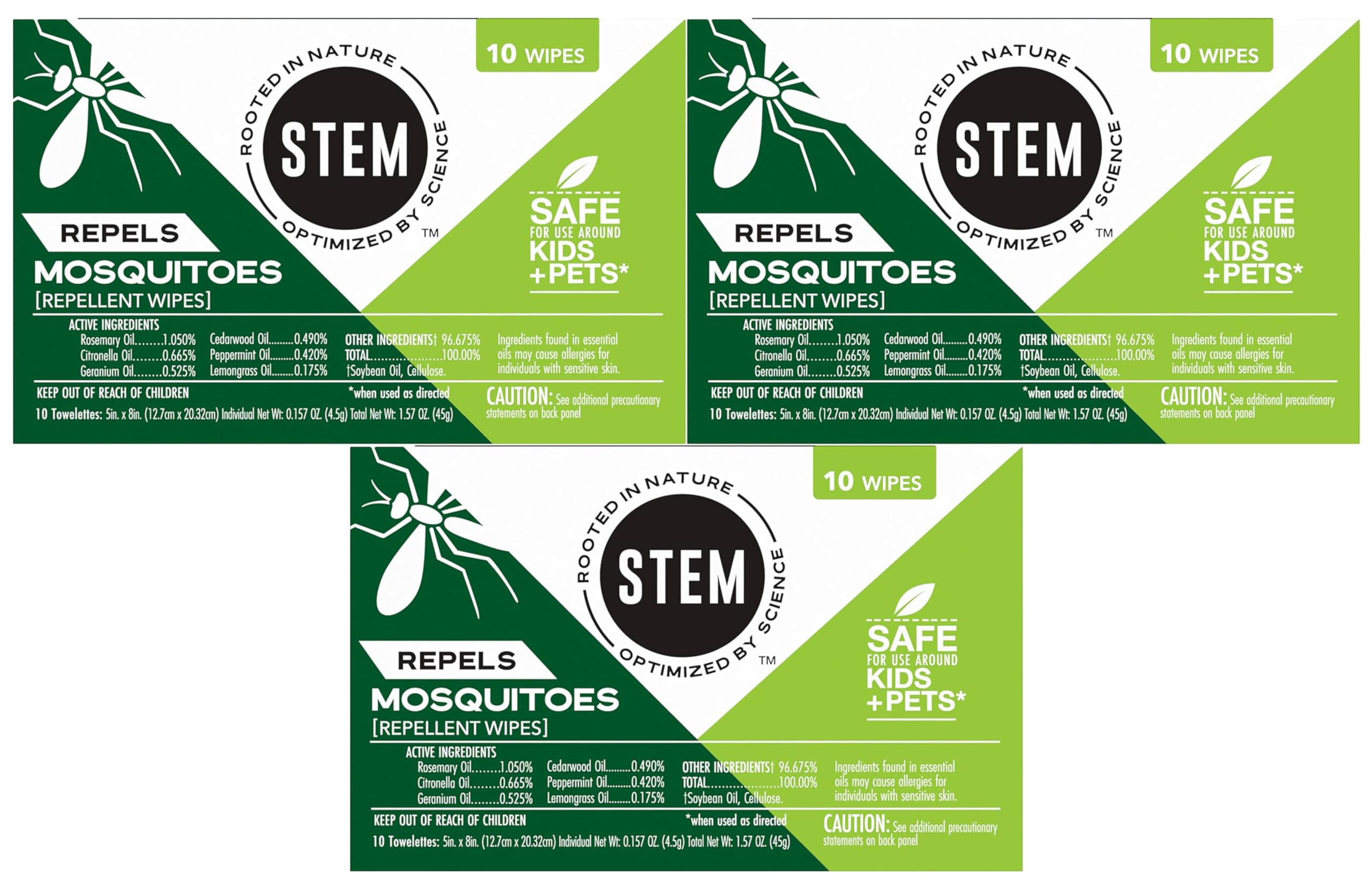 Stem Repels Mosquitoes: Mosquito Repellent Wipes with Botanical Extracts, 30 Count