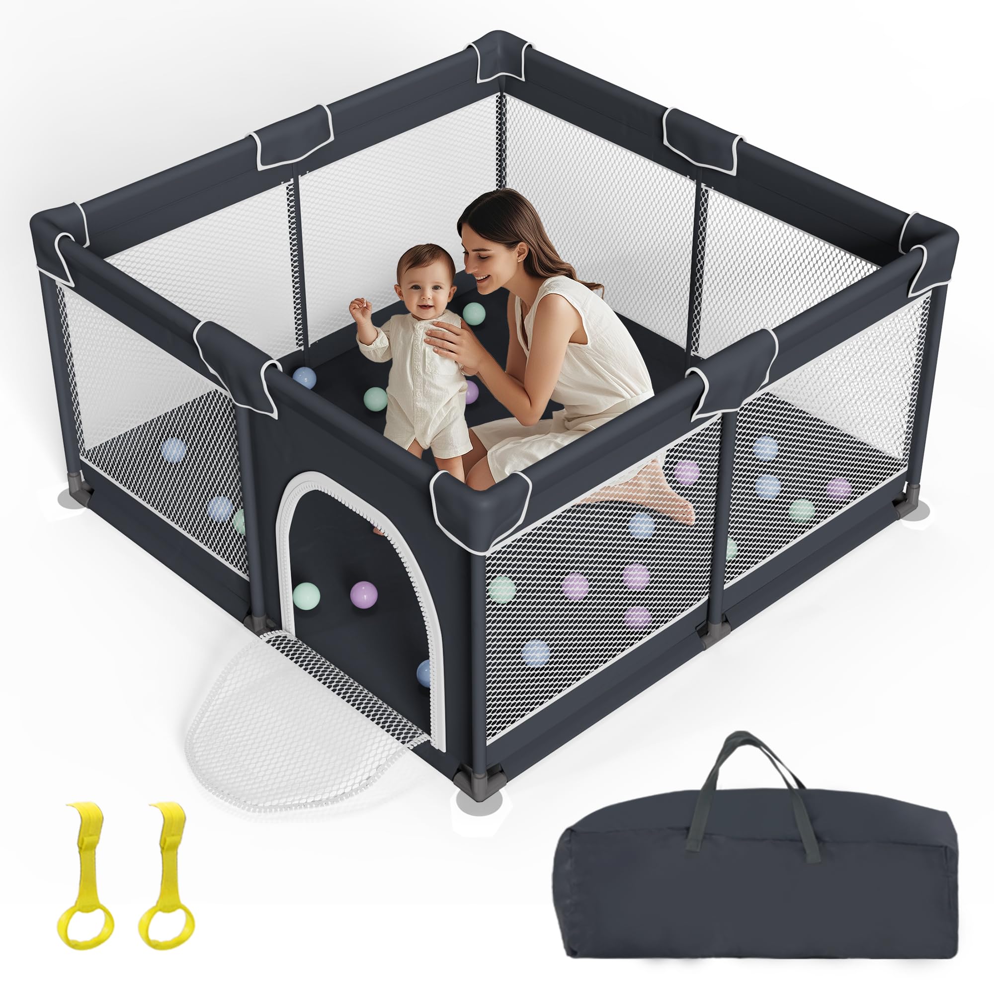 Grobeybees Playpen for Babies and Toddlers, Large Baby Playpen, Baby Playard, Indoor & Outdoor Play Pen, Sturdy Safety Play Yard with Soft Breathable