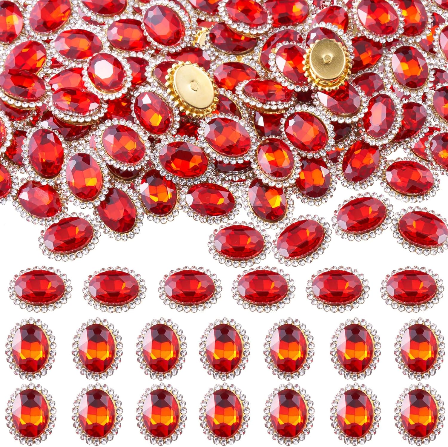 30 Pcs 14 * 10MM Oval Sew on Rhinestones Crystal Gems for Crafting,Flatback Rhinestones Jewels for Crafts,Glass Gemstone with Gold Claw for Clothes Shoes Costume Garment(Light Siam)