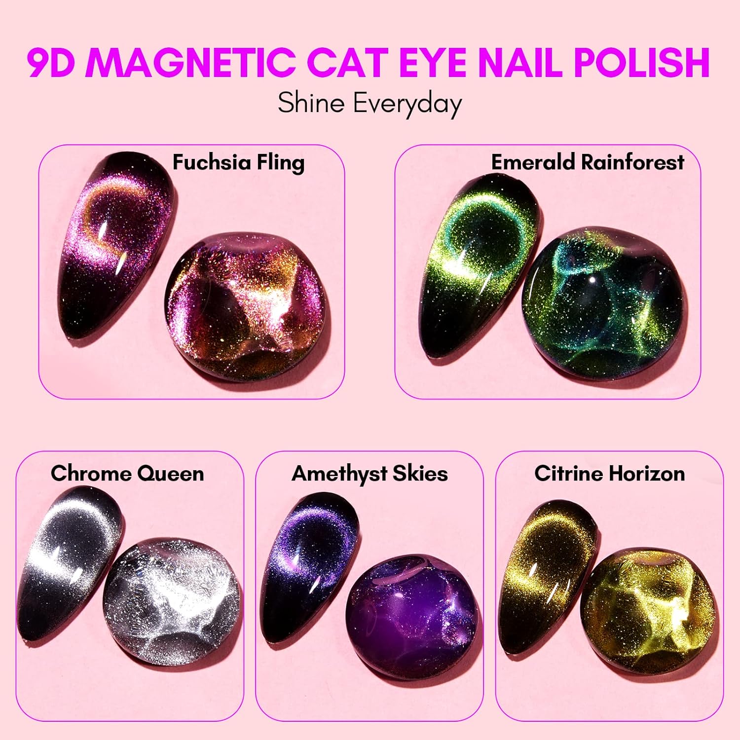 Makartt Gel Nail Polish Magnetic Cat Eye 9D Black Hole Gel Nail Polish Bundle Builder Nail Gel 15ml 5 in 1 Multifunctional Clear Gel Nail Polish