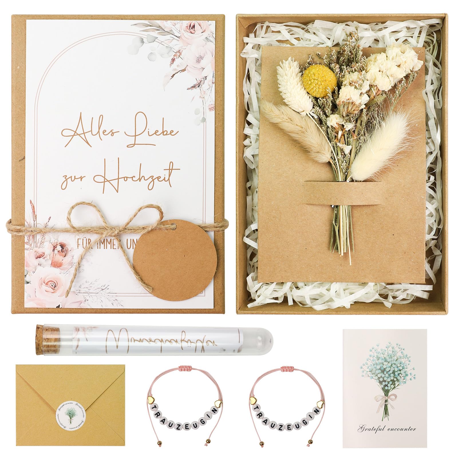 Creative Wedding Money Gift Packaging Gift Box – Elegant Money Gift Wedding Personalised Wedding Money Gift Box Including Test Tube, Dried Bouquet, Greeting Card, Letter Bracelets