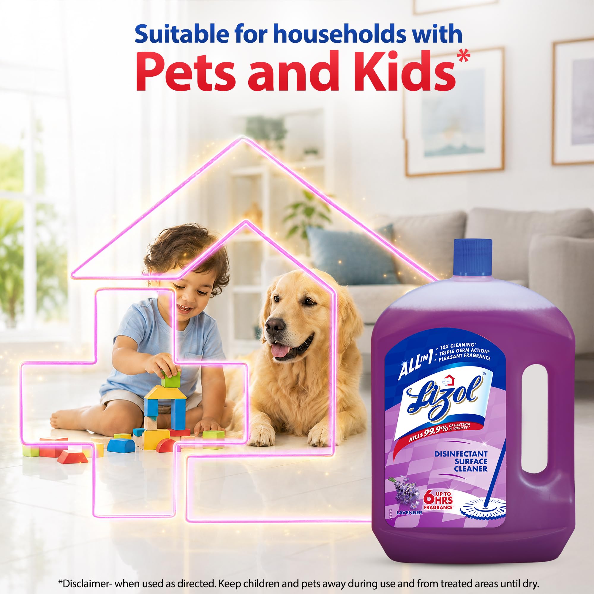 Lizol Disinfectant Surface & Floor Cleaner Liquid, Lavender - 2 Litre | Suitable for All Floor Cleaner Mops | Kills 99.9% Germs| India's #1 Floor Cleaner 4