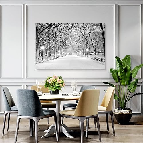 Miniatura 8 de SEVEN WALL ARTS Hermoso lienzo de invierno para pared, paisaje, árboles nevados, parque central, lienzo, moderno, fresco, cuadros de pared,